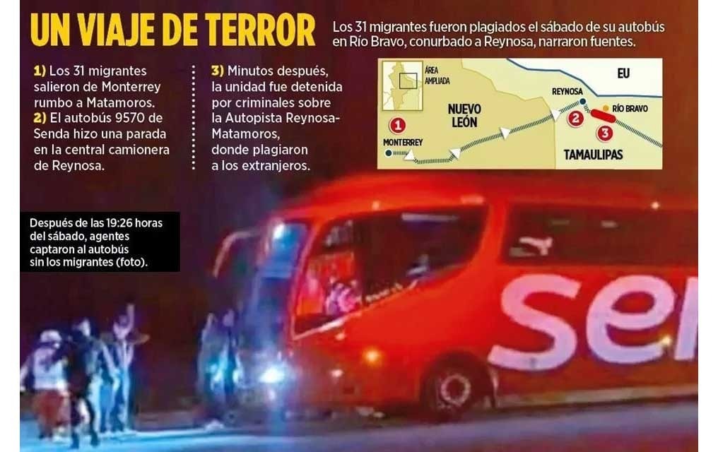 Sale a flote complicidad criminal entre las líneas de transporte de pasajeros Ómnibus de México y grupo Senda con grupos violentos que secuestran, extorsionan y agreden a migrantes que viajan por las carreteras de Tamaulipas.